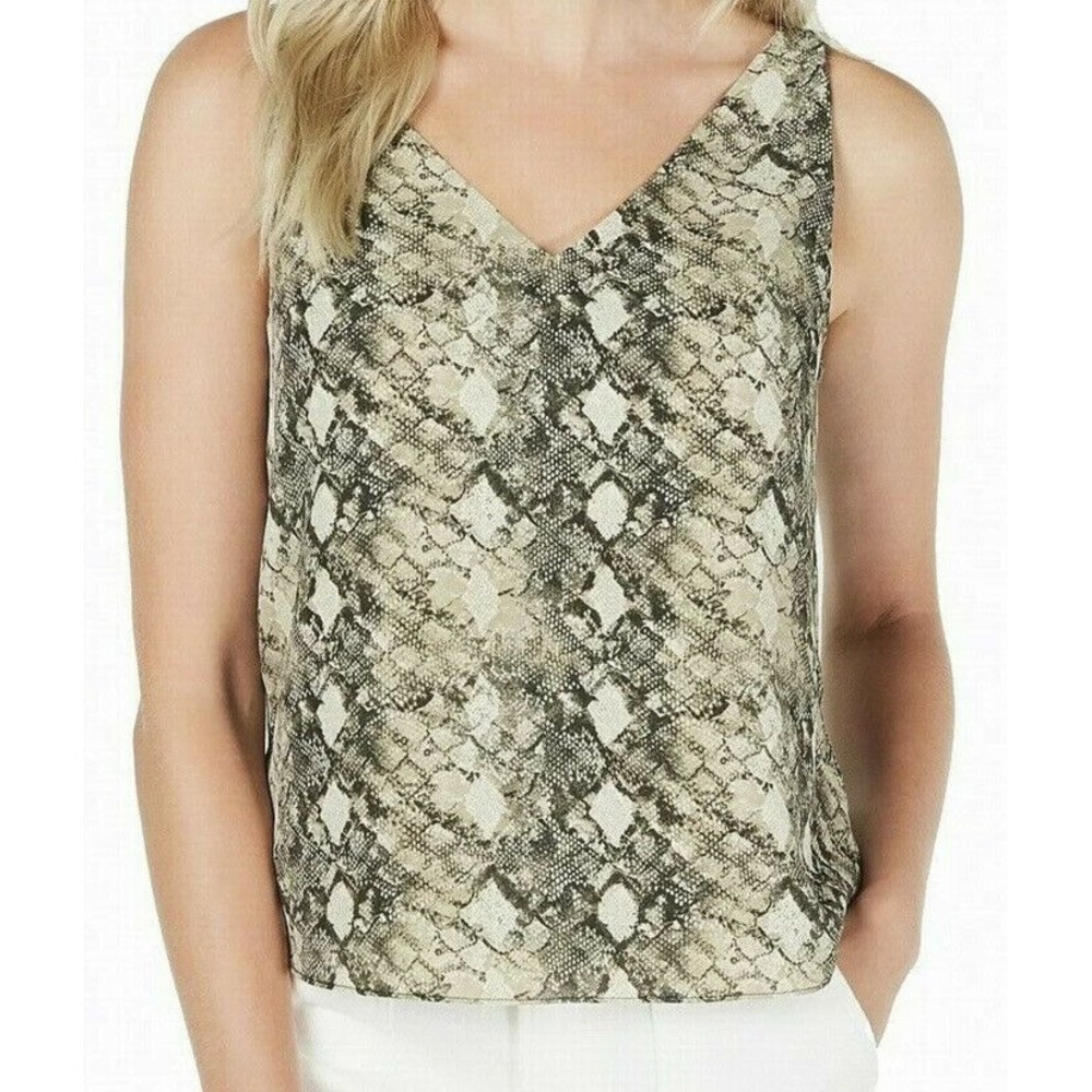 Leyden Women's Blouse Beige Size M Reptile Print Sleeveless V-Neck
